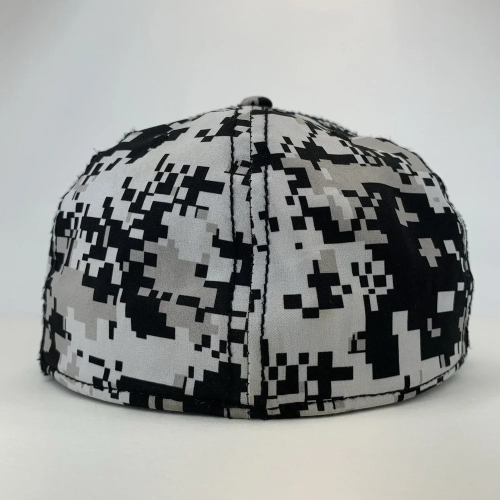 Blank Digital Camo Hat Black Gray Headgear Med Fitted 7 1/8 - 7 3/8 Baseball Cap